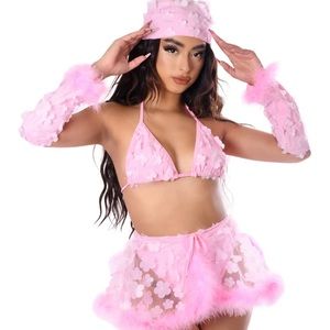 Pink Fuzzy Trim 5 Piece Outfit